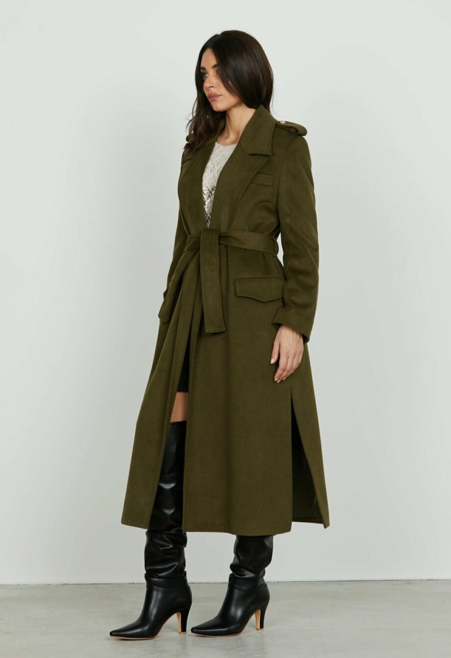 CAPPOTTO CON CINTURA VERDE MILITARE - RELISH