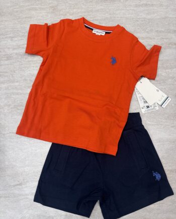 Completino t-shirt e bermuda arancione/blu