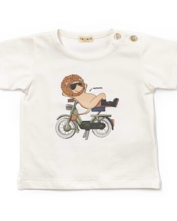 T-shirt con leone in moto