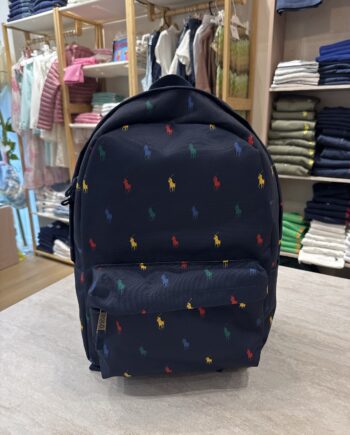 Zaino blu con cavallini multicolor